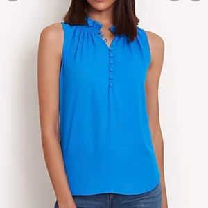 Ann Taylor Smocked Ruffle Neck Shell in Blue Deep Cerulean Size S